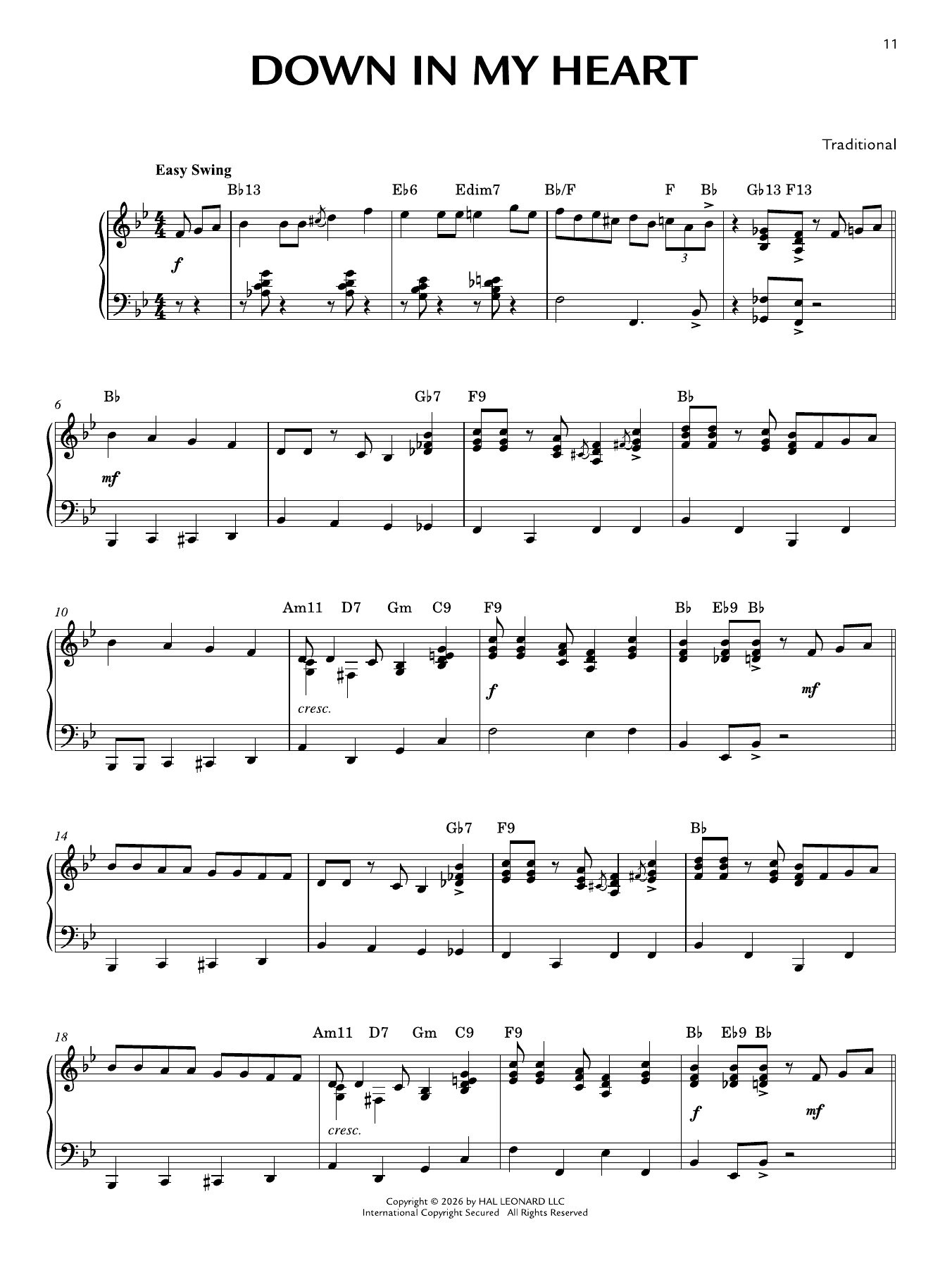 Produktgalerie: Seite 1 von 1 Down In My Heart [Jazz version] (arr. Brent Edstrom), Traditional, Klavier