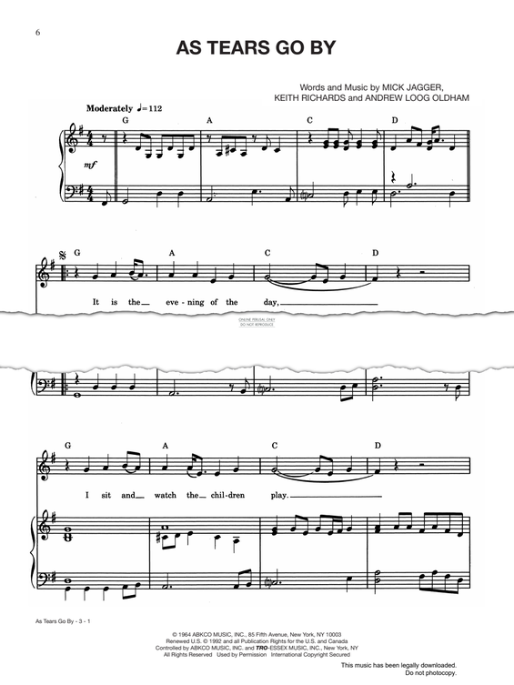 Produktgalerie: Seite 1 von 1 As Tears Go By, The Rolling Stones, Gesang, Gitarre, Klavier