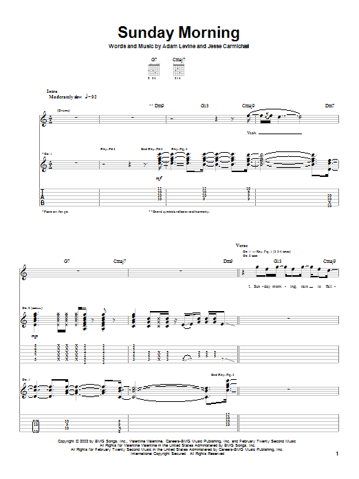 Produktgalerie: Seite 1 von 1 Sunday Morning, Maroon 5, Gitarre
