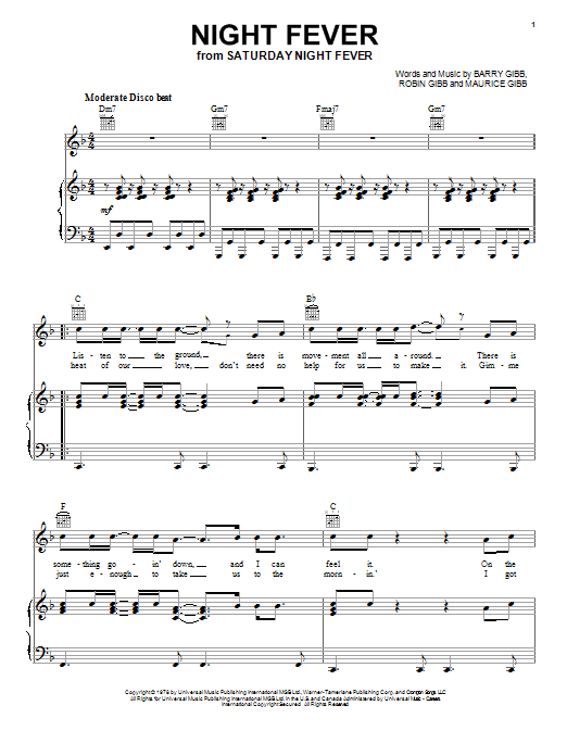 Produktgalerie: Seite 1 von 1 Night Fever, Bee Gees, Gesang, Gitarre, Klavier