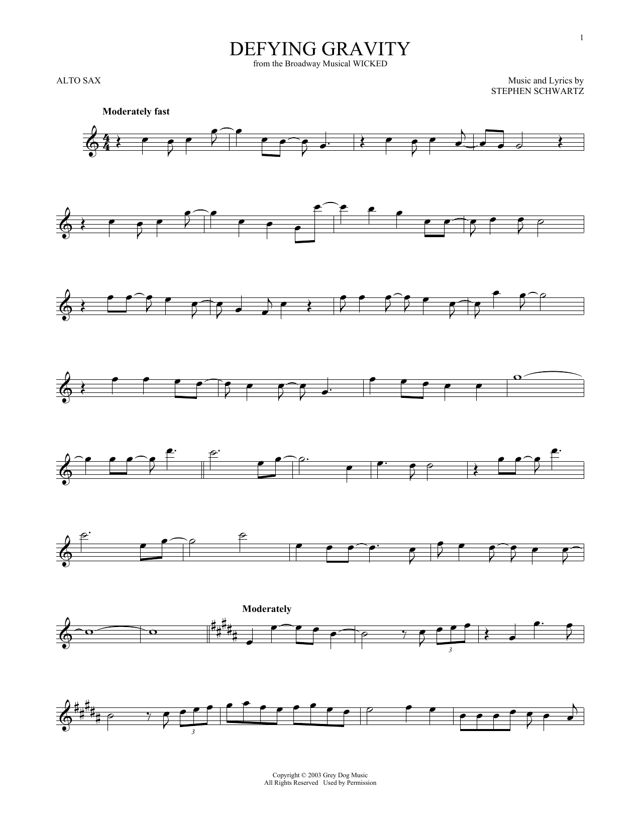 Product gallery: Page 1 of 1 Defying Gravity (from Wicked), Stephen Schwartz