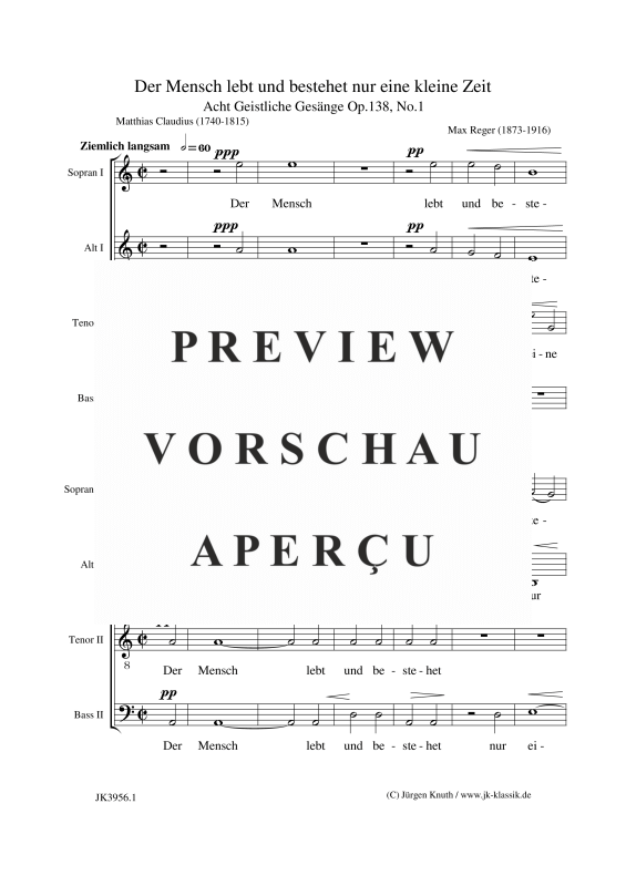 gallery: Der Mensch lebt und bestehet nur eine kleine Zeit Op.138, No.1, , (Gemischter Chor 8-stimmig SSAATTBB)