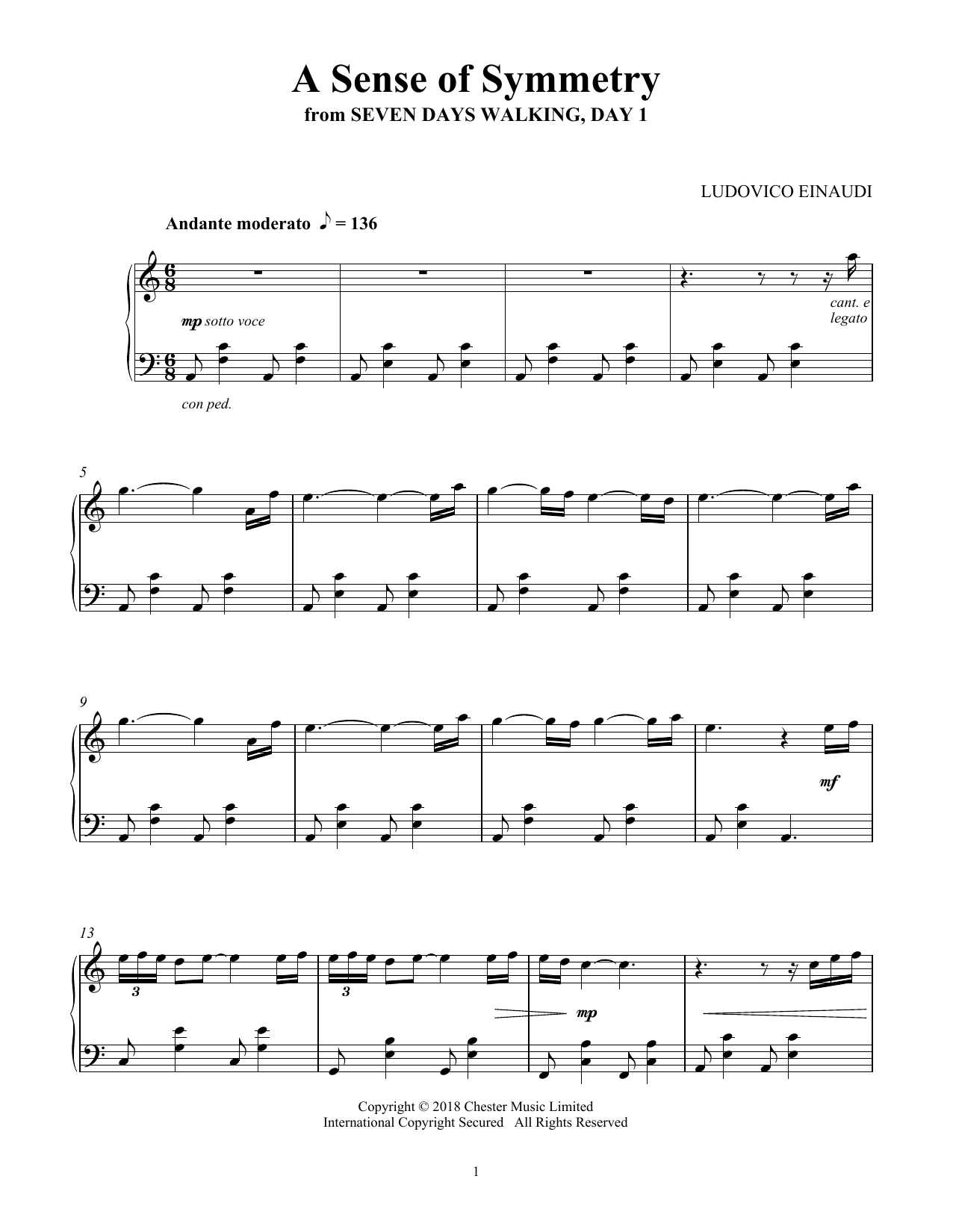 Product gallery: Page 1 of 1 A Sense Of Symmetry (from Seven Days Walking: Day 1), Ludovico Einaudi