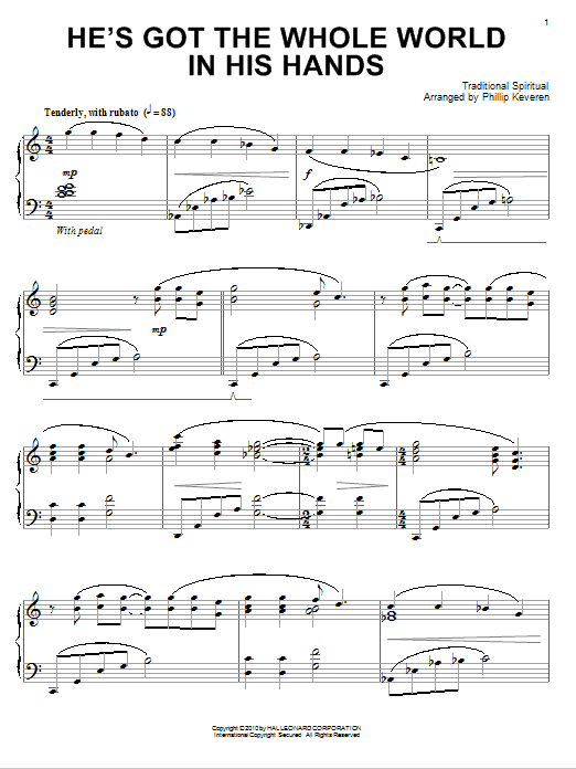 Product gallery: Page 1 of 1 He's Got The Whole World In His Hands (arr. Phillip Keveren), Traditional Spiritual