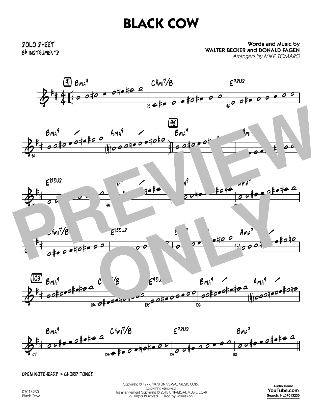 Produktgalerie: Seite 1 von 1 Black Cow (arr. Mike Tomaro) - Bb Solo Sheet, Steely Dan