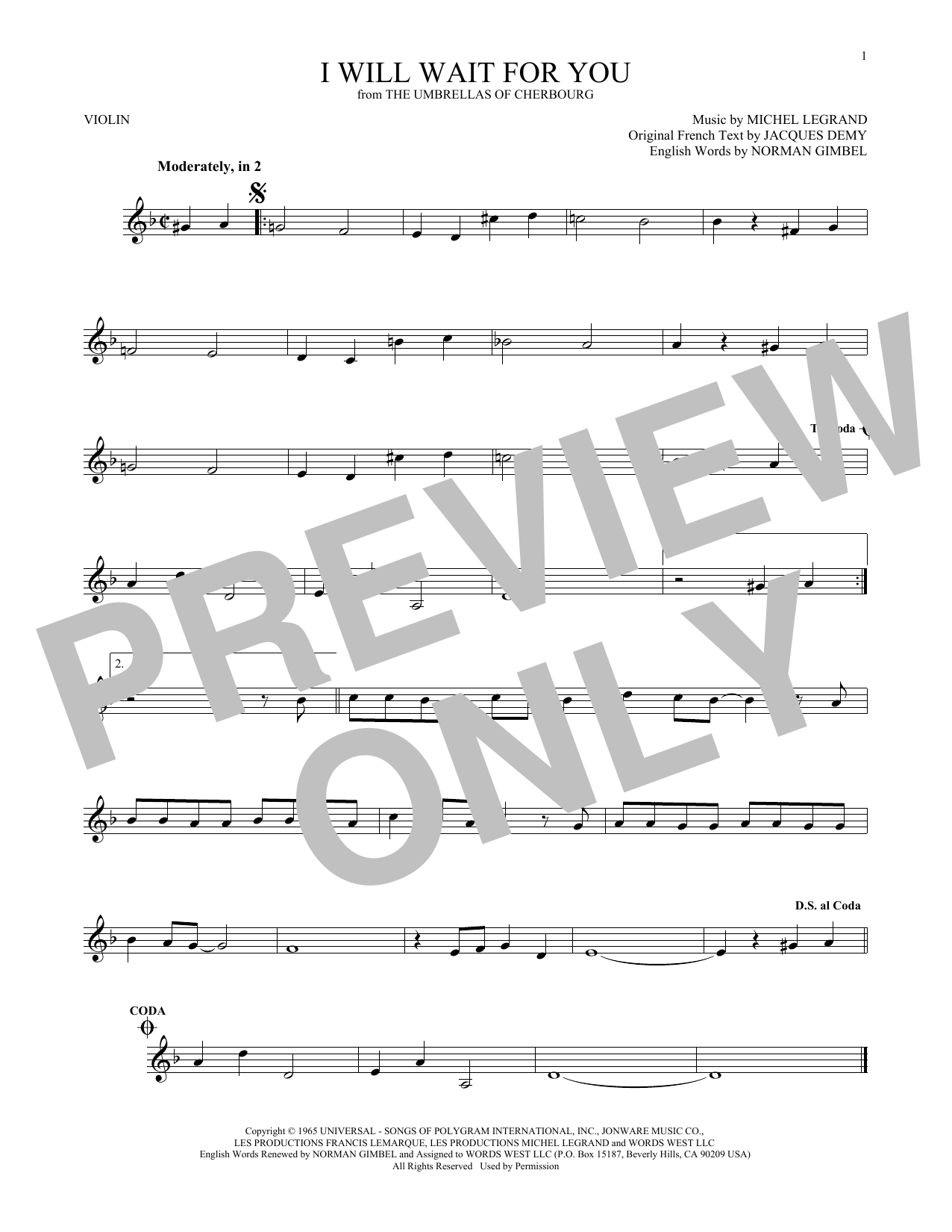 Product gallery: Page 1 of 1 I Will Wait For You, Michel Legrand