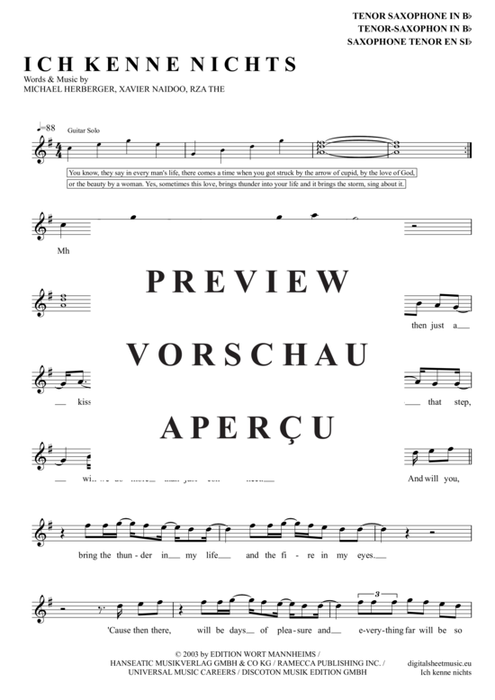 Product gallery: Page 2 of 5 Ich Kenne Nichts (Das So Schön Ist Wie Du) , Naidoo, Xavier, Tenor Saxophone