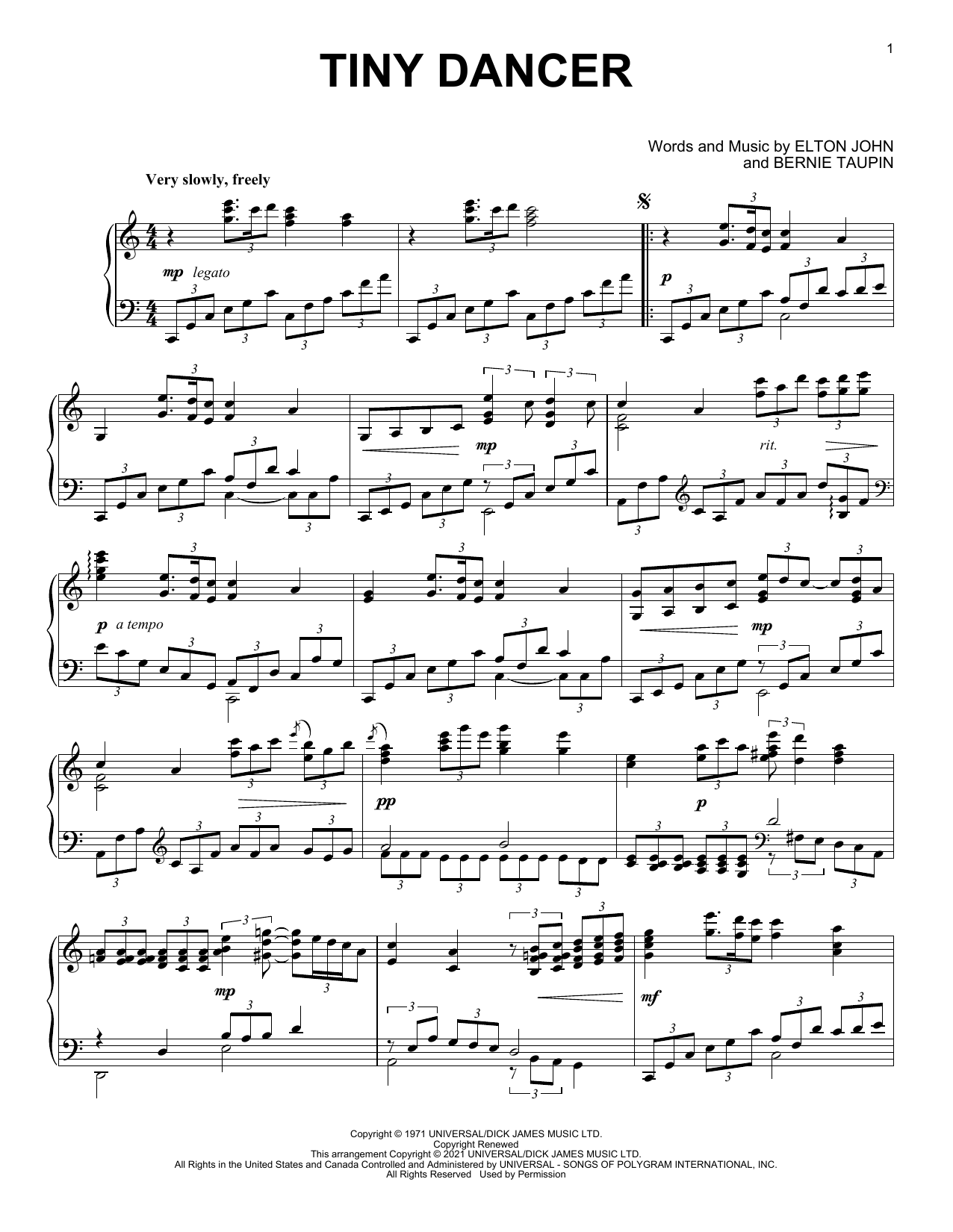Product gallery: Page 1 of 1 Tiny Dancer [Classical version] (arr. David Pearl), Elton John