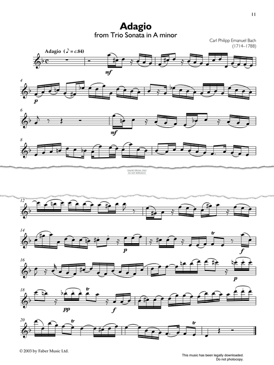 Product gallery: Page 1 of 1 Adagio from Trio Sonata in A minor, Carl Philipp Emanuel Bach