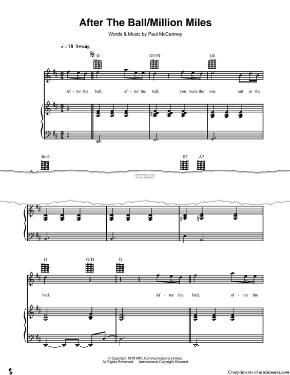 Produktgalerie: Seite 1 von 1 After The Ball / A Million Miles, Paul McCartney, Gesang, Gitarre, Klavier