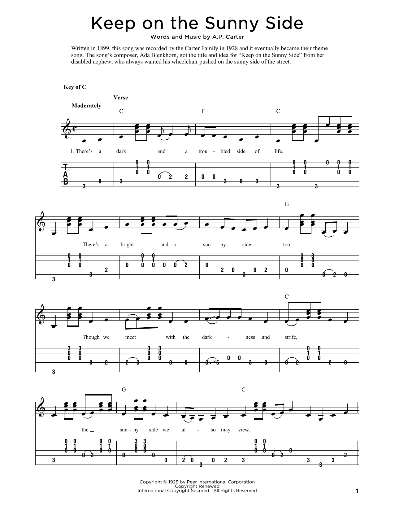 Produktgalerie: Seite 1 von 1 Keep On The Sunny Side (arr. Fred Sokolow), The Carter Family, Gitarre