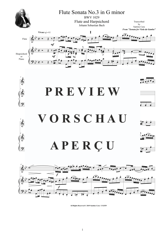 Produktgalerie: Seite 2 von 11 Flöten Sonate Nr. 3 in G-Moll BWV 1029, , Flöte und Cembalo/Klavier