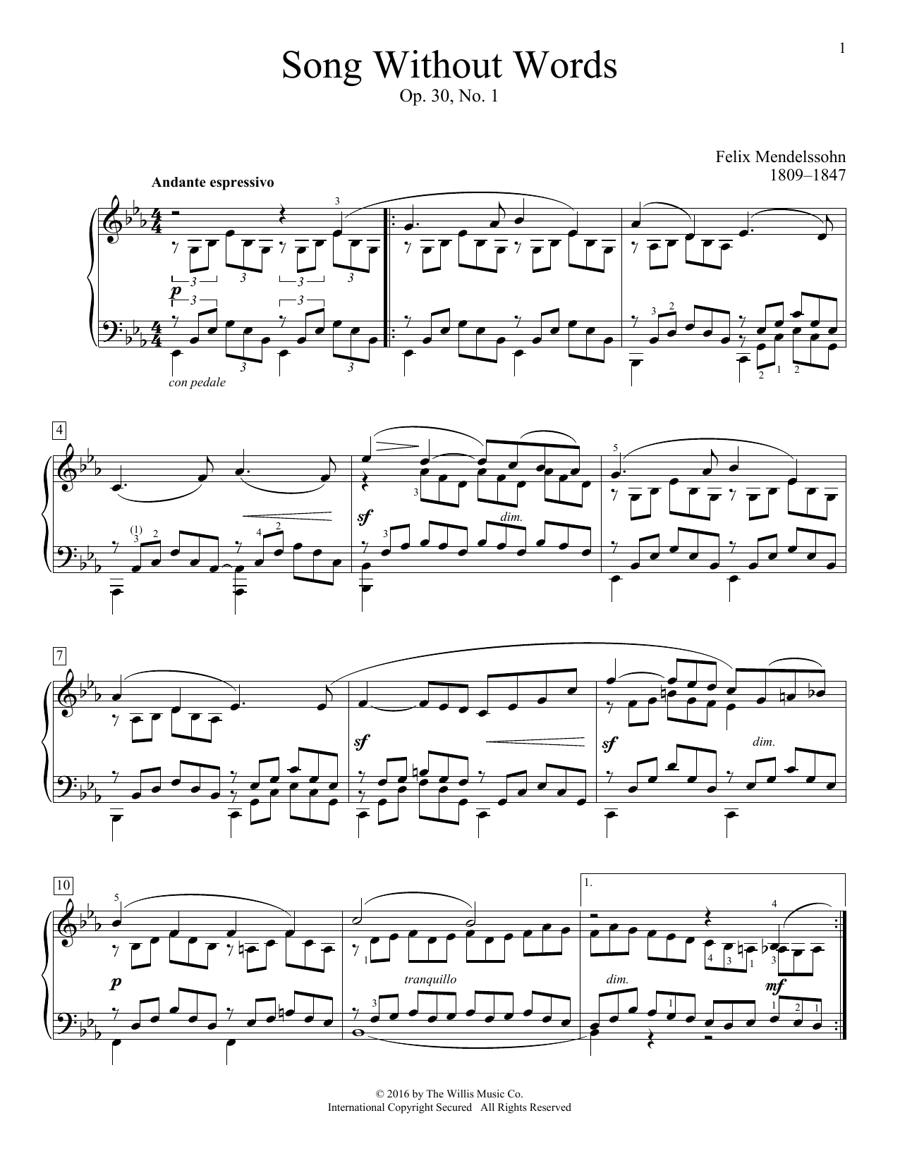 Product picture to:  Song Without Words, Op. 30, No. 1 - Felix Mendelssohn