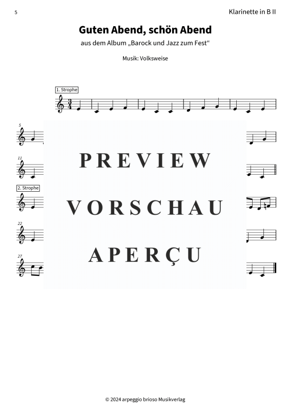 Product gallery: Page 7 of 7 Guten Abend, schön Abend - aus dem Album Barock und Jazz zum Fest, , (Duet 2x clarinet in Bb)