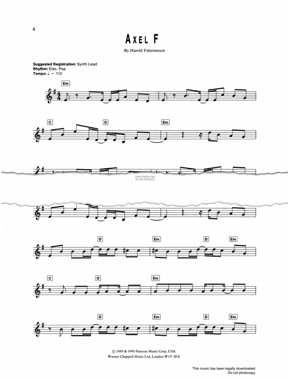 Produktgalerie: Seite 1 von 1 Axel F, Harold Faltermeyer, Keyboard