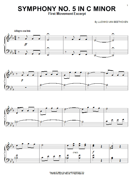 Product gallery: Page 1 of 1 Symphony No. 5 in C Minor, First Movement Excerpt, Ludwig Van Beethoven