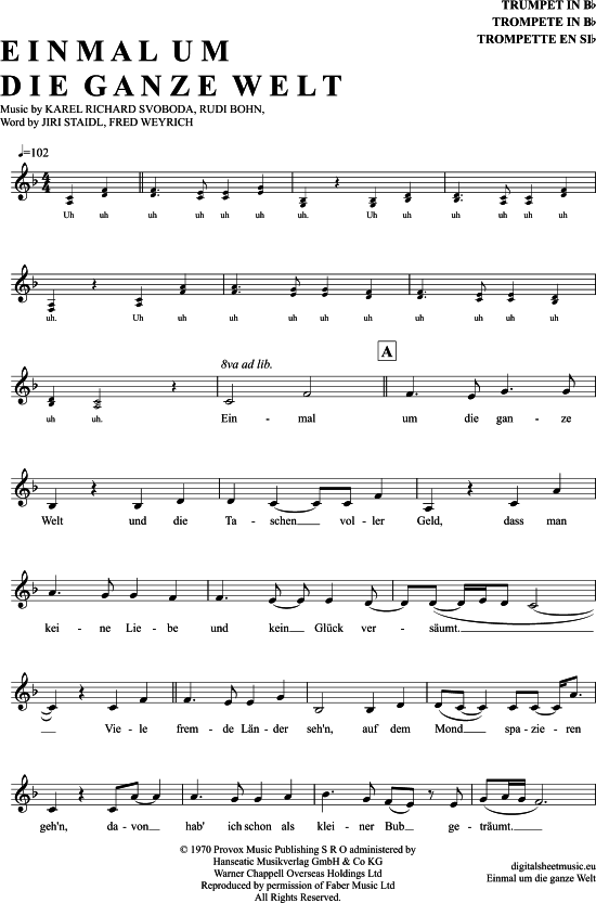 Produktgalerie: Seite 1 von 4 Einmal Um Die Ganze Welt , Gott, Karel, Trompete in B