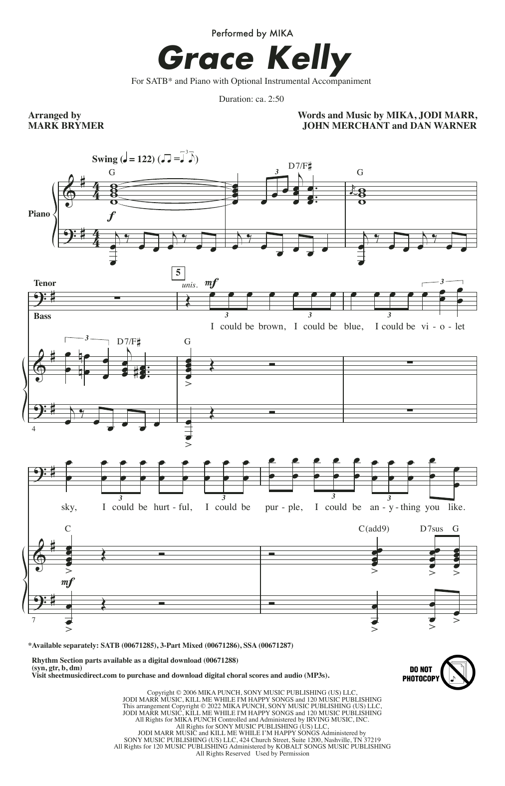 Produktgalerie: Seite 1 von 1 Grace Kelly (arr. Mark Brymer), Mika, Chor