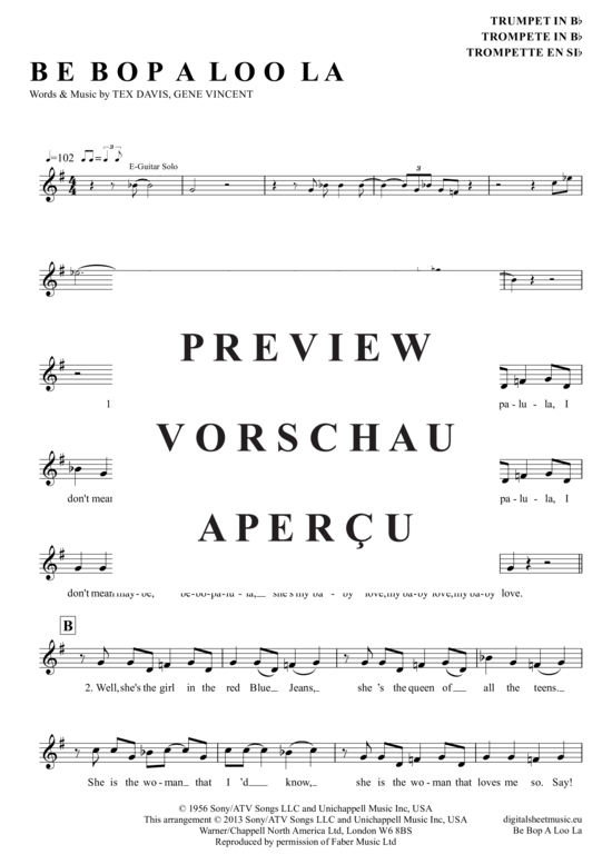 Produktgalerie: Seite 2 von 4 Be Bop A Lula , Vincent, Gene, Trompete in B