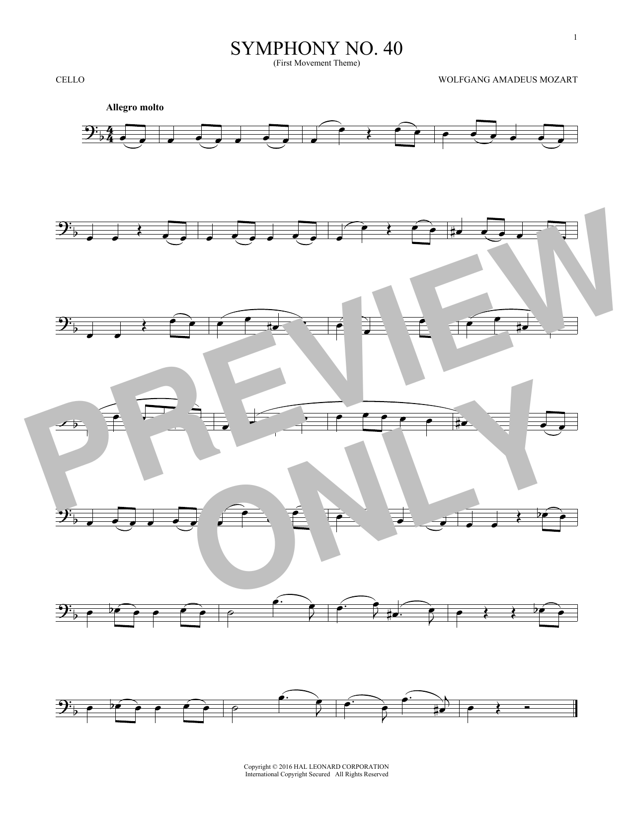 Produktgalerie: Seite 1 von 1 Symphony No. 40 In G Minor, First Movement Excerpt, Wolfgang Amadeus Mozart, Violoncello