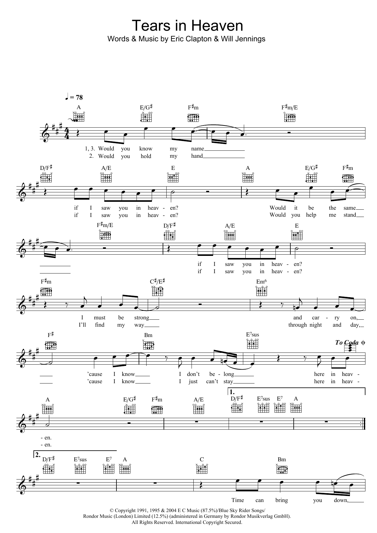 Produktgalerie: Seite 1 von 1 Tears In Heaven, Eric Clapton, Melodieinstrument