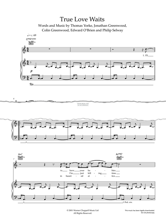 Produktgalerie: Seite 1 von 1 True Love Waits, Radiohead, Gesang, Gitarre, Klavier