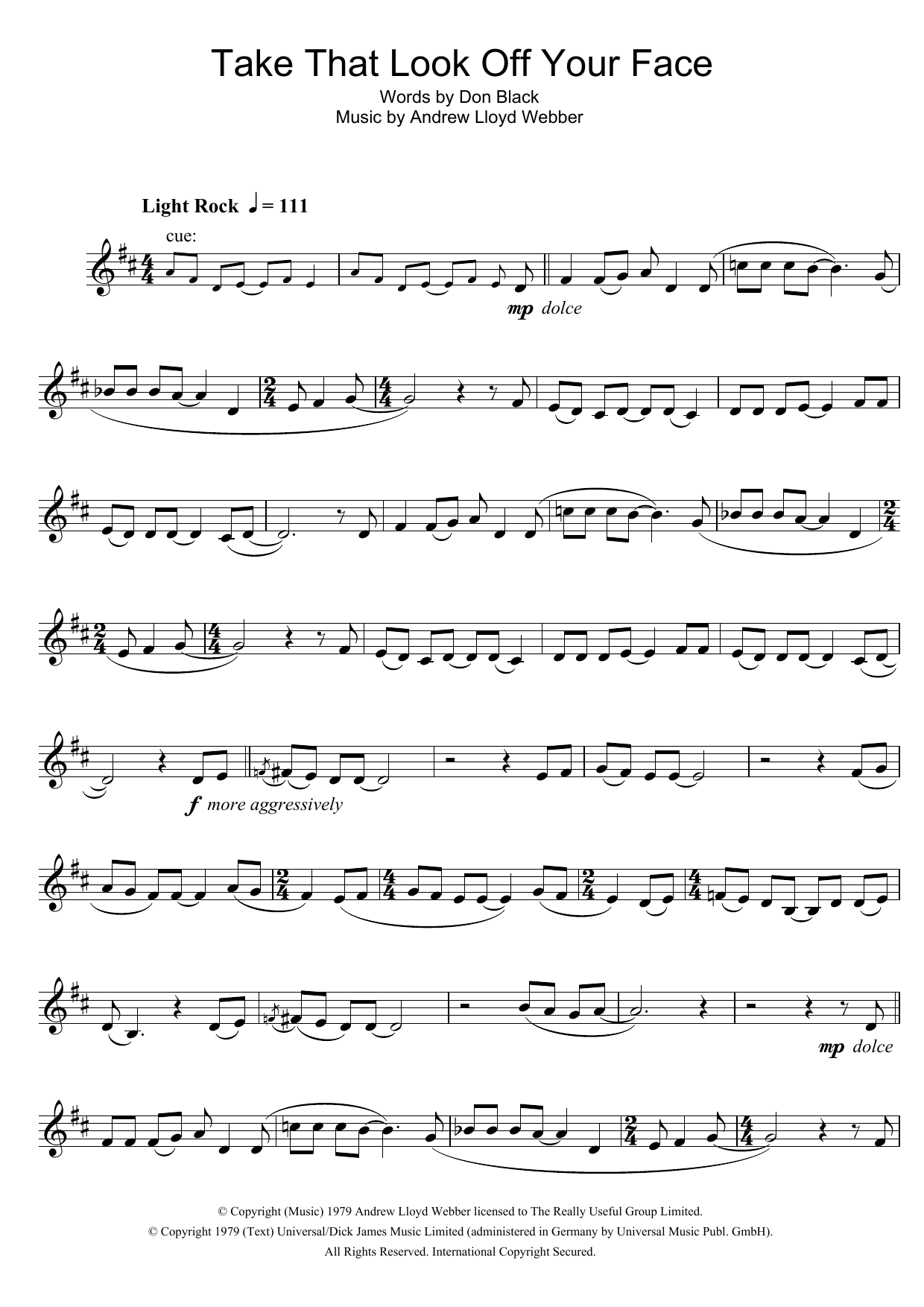 Product gallery: Page 1 of 1 Take That Look Off Your Face (from Tell Me On A Sunday), Andrew Lloyd Webber