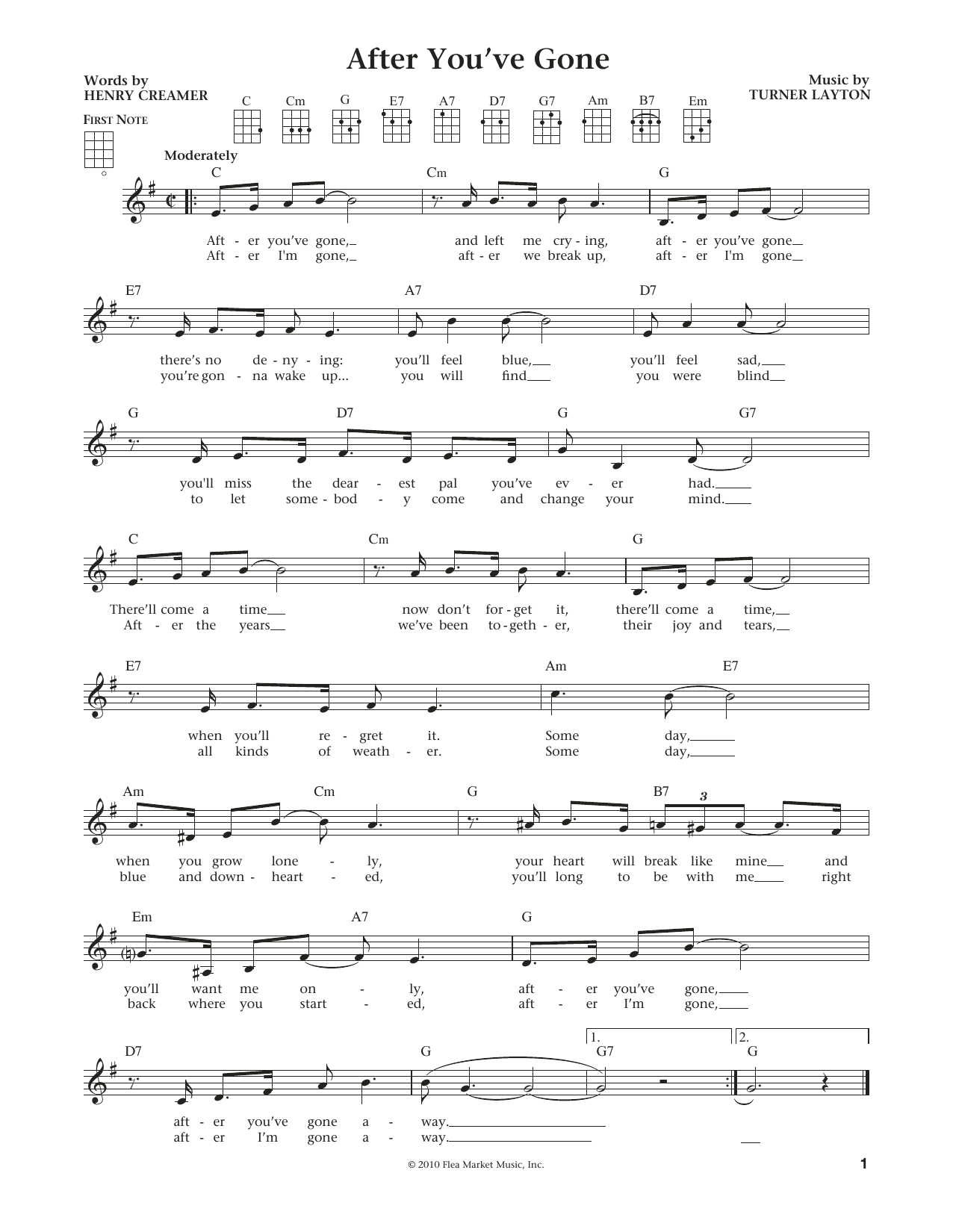 Product gallery: Page 1 of 1 After You've Gone (from The Daily Ukulele) (arr. Liz and Jim Beloff), Sophie Tucker