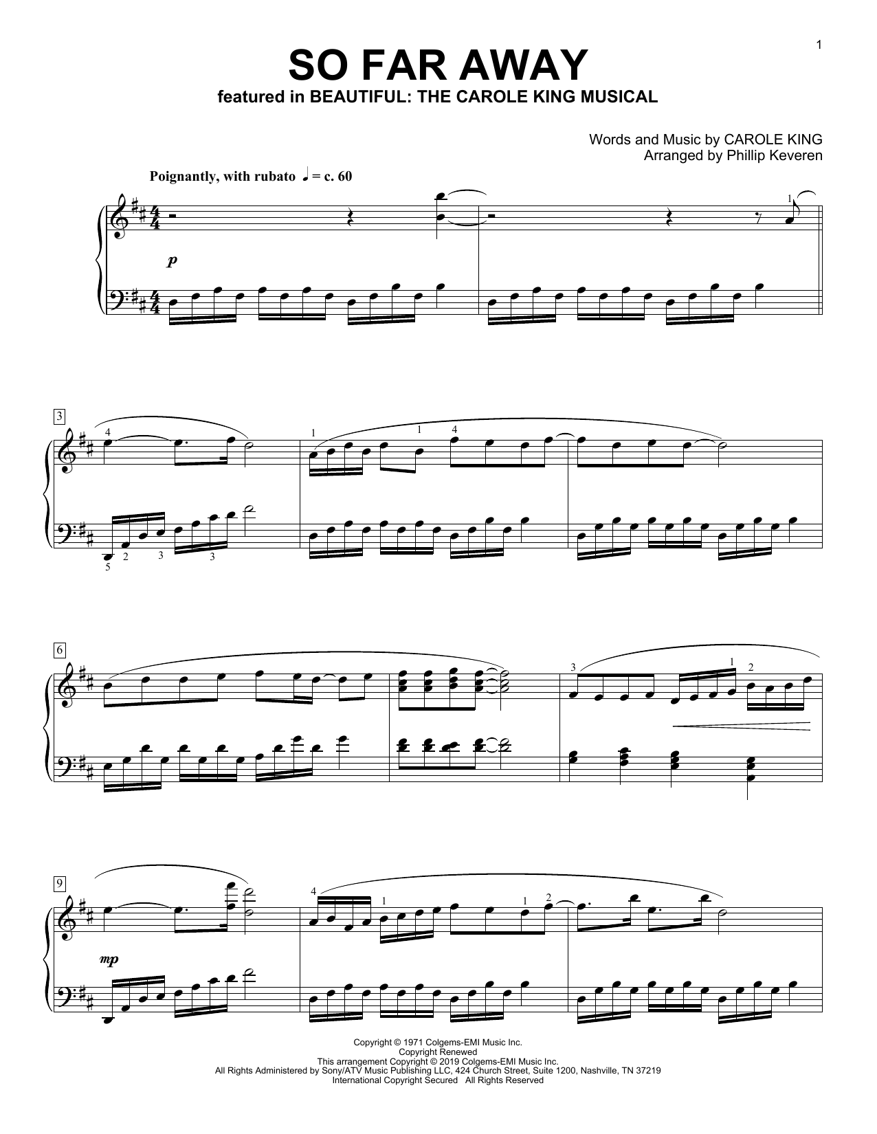 Product picture to: So Far Away [Classical version] (from Beautiful: The Carole King Musical) (arr. Phillip Keveren)