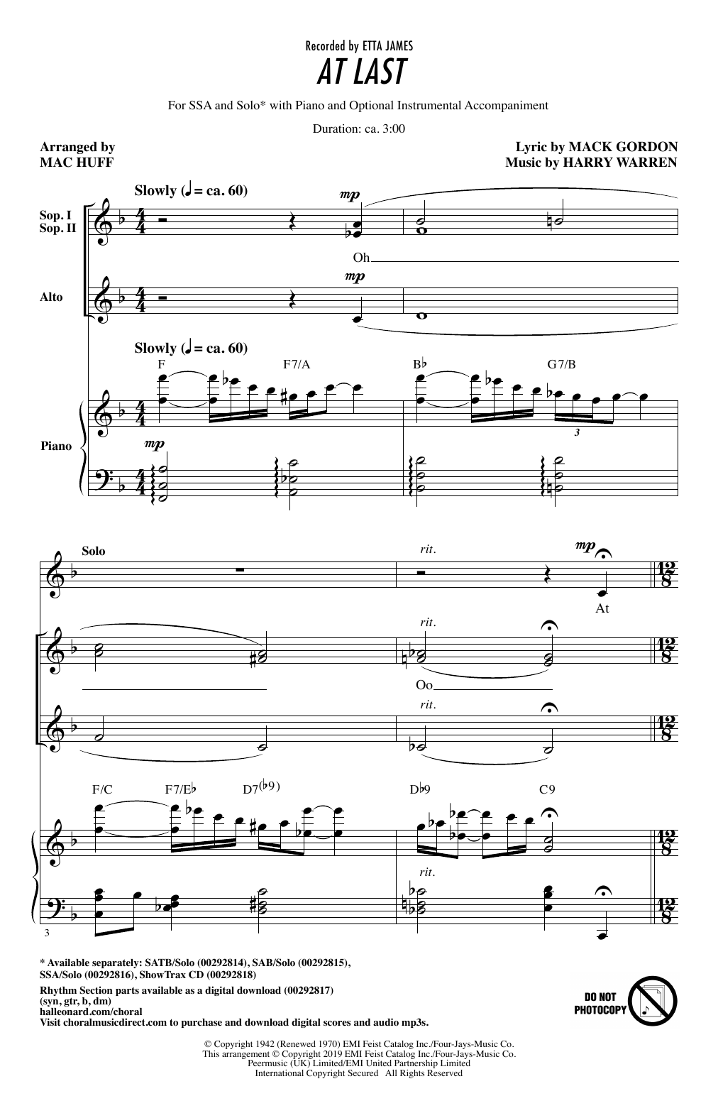 Produktgalerie: Seite 1 von 1 At Last (arr. Mac Huff), Etta James, Chor