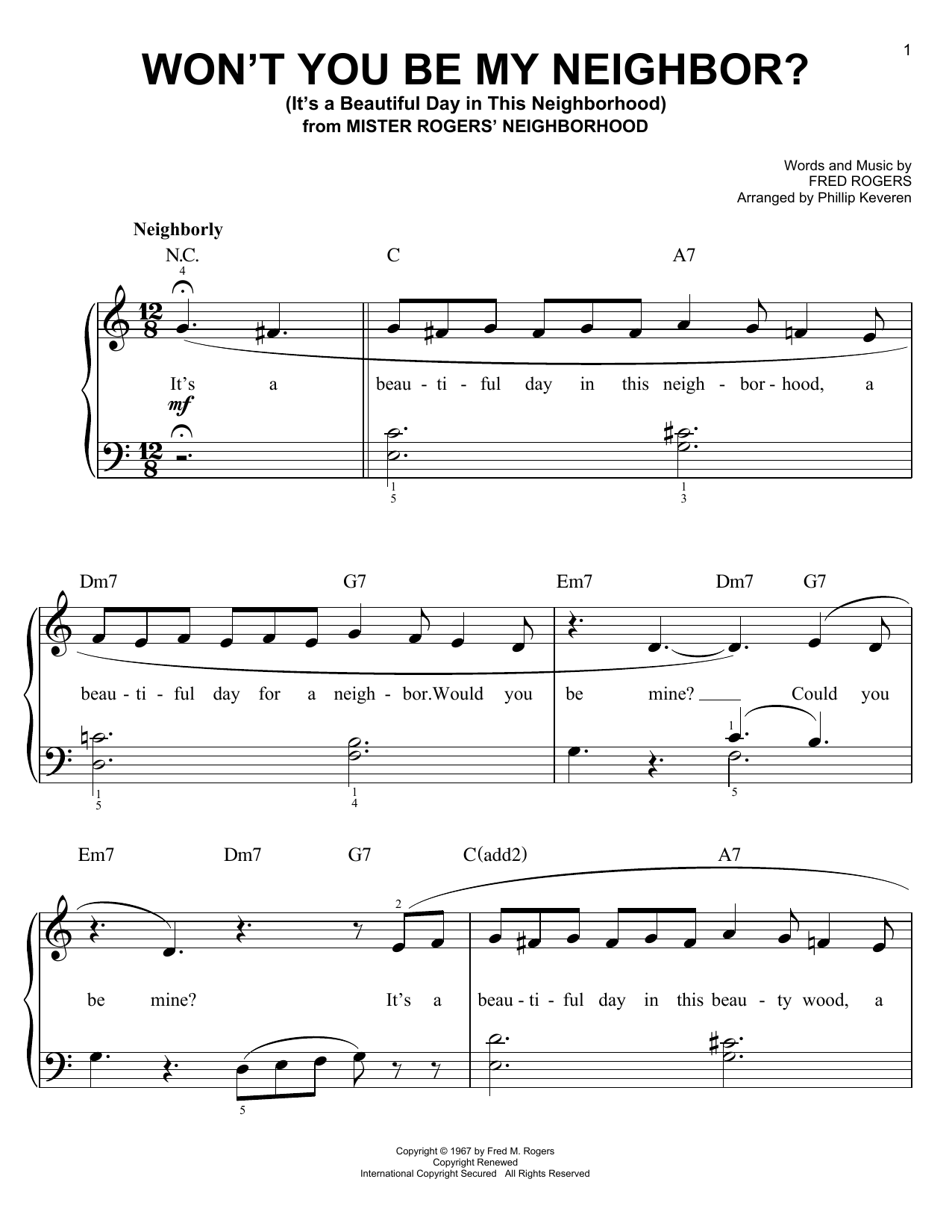 Product picture to: Won't You Be My Neighbor? (It's A Beautiful Day In The Neighborhood) (arr. Phillip Keveren)