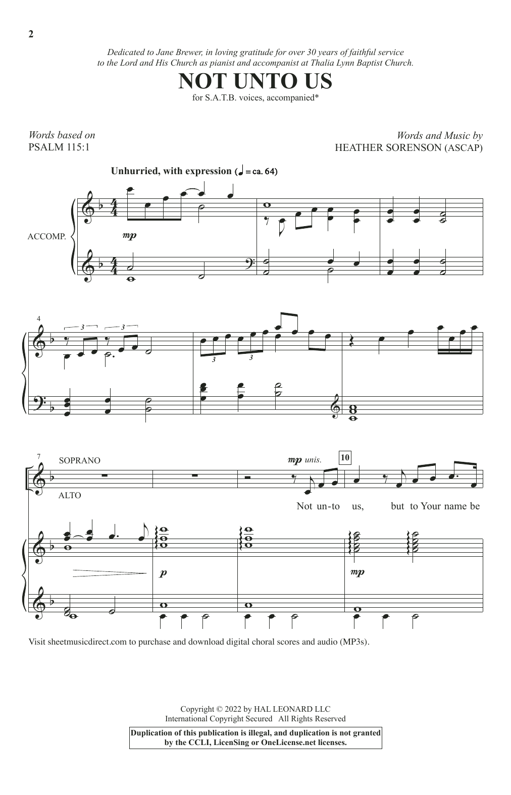 Not Unto Us (Heather Sorenson) | Noten: SATB-Chor | PDF Download