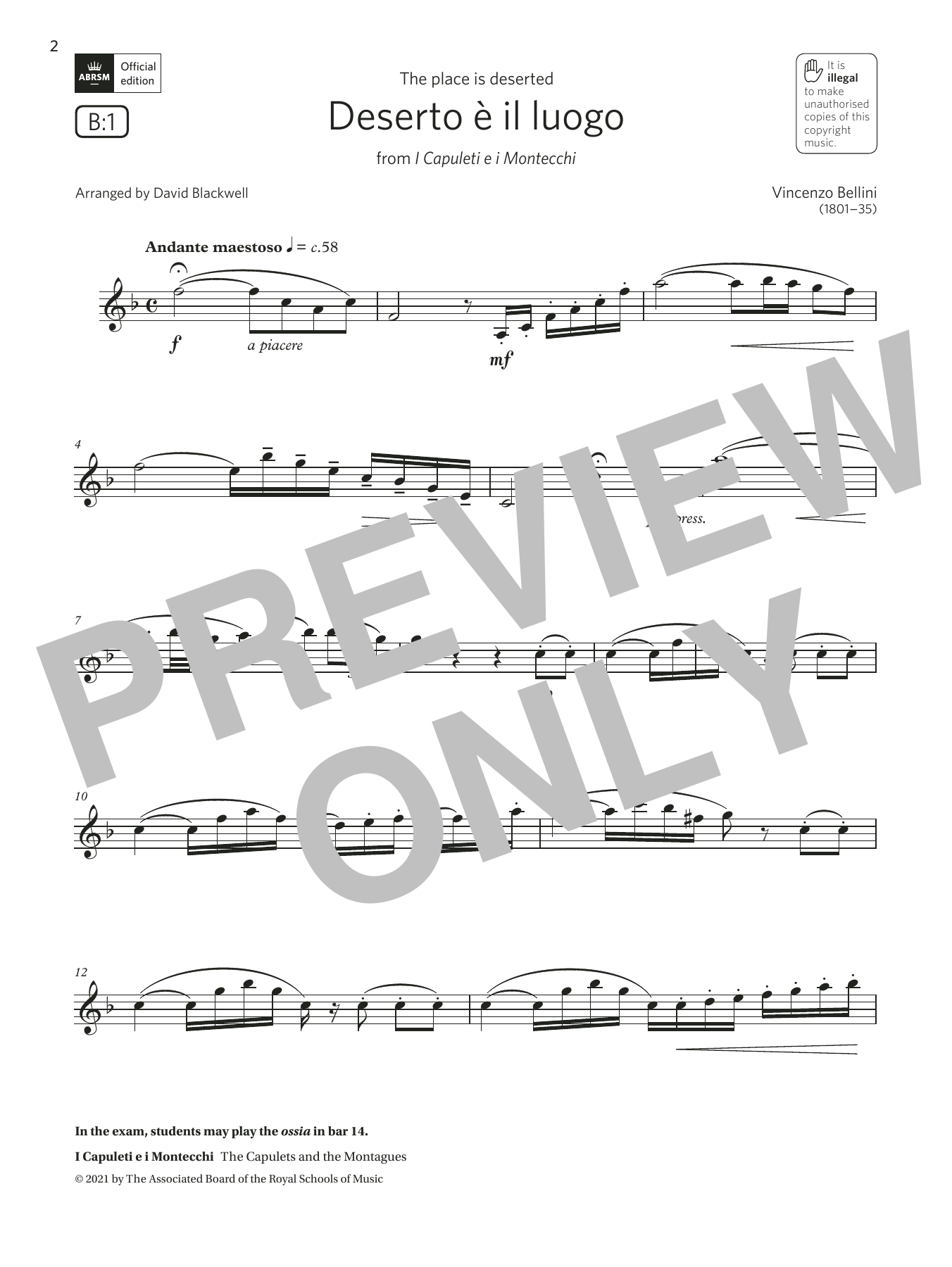 Product gallery: Page 1 of 1 Deserto è il luogo (Grade 5 List B1 from the ABRSM Clarinet syllabus from 2022), Vincenzo Bellini