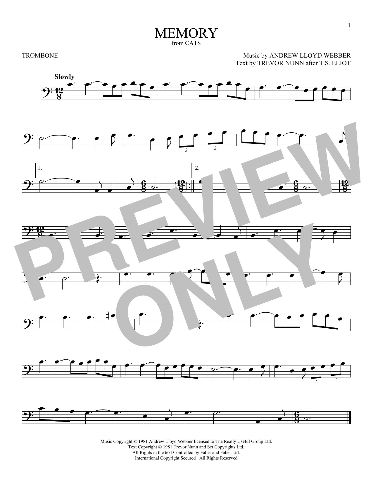 Product gallery: Page 1 of 1 Memory (from Cats), Andrew Lloyd Webber