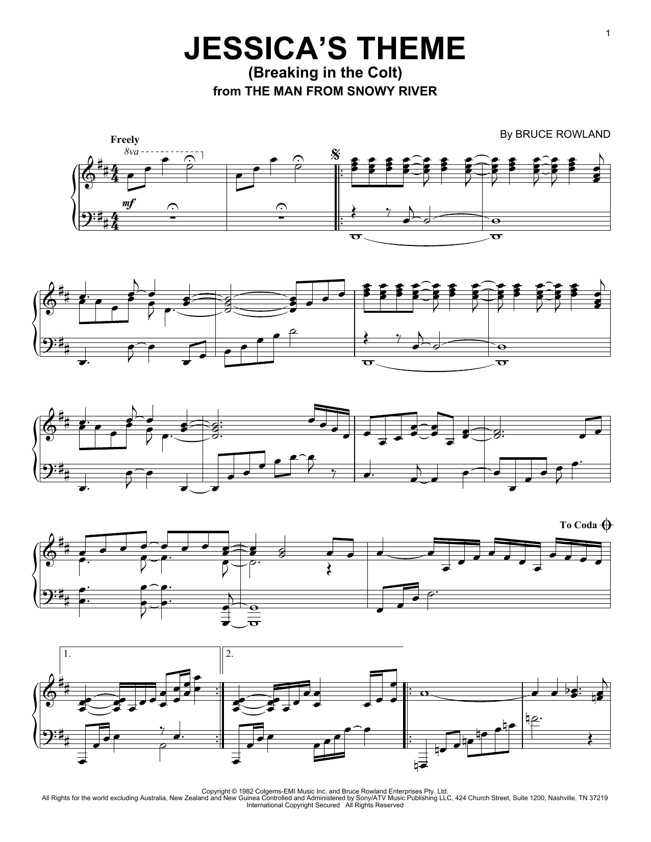 Produktbild zu: Jessica's Theme (Breaking In The Colt) (from The Man From Snowy River)