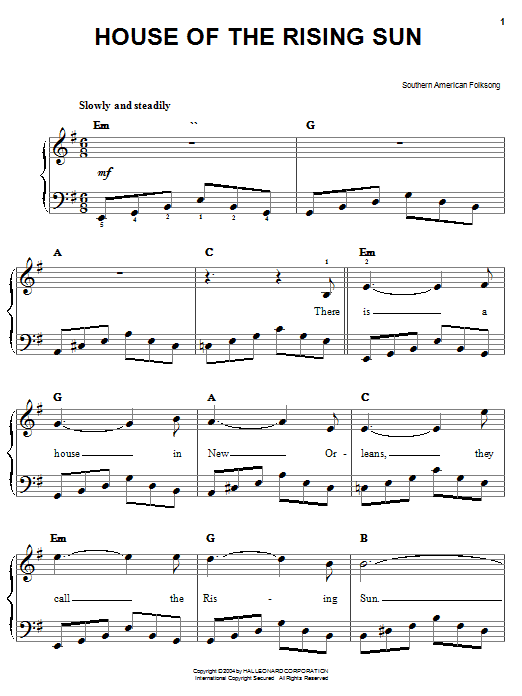 Produktgalerie: Seite 1 von 1 House Of The Rising Sun, Southern American Folksong, Klavier