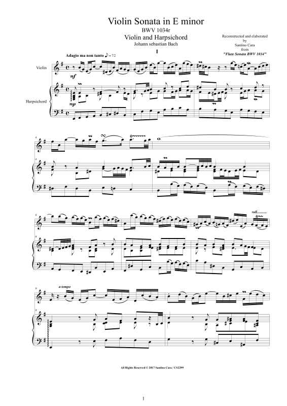 Product picture to: Violin Sonate in E-Moll BWV 1034RJohann Sebastian Bach