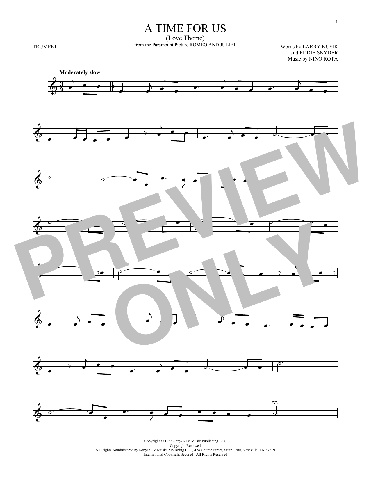 Produktgalerie: Seite 1 von 1 A Time For Us (Love Theme), Nino Rota, Trompete