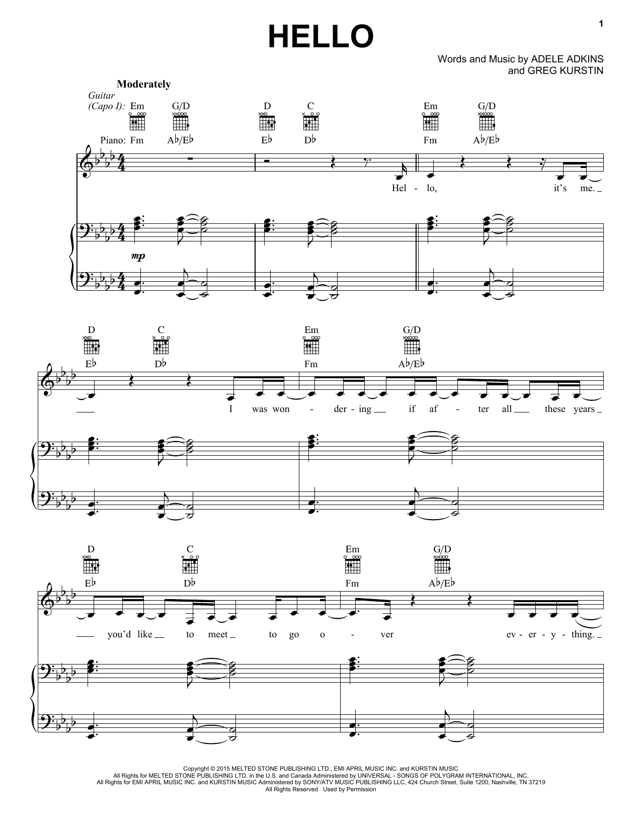 Produktgalerie: Seite 1 von 1 Hello, Adele, Gesang, Gitarre, Klavier