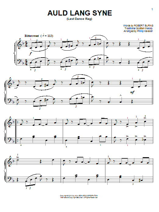 Product gallery: Page 1 of 1 Auld Lang Syne [Ragtime version] (arr. Phillip Keveren), Robert Burns