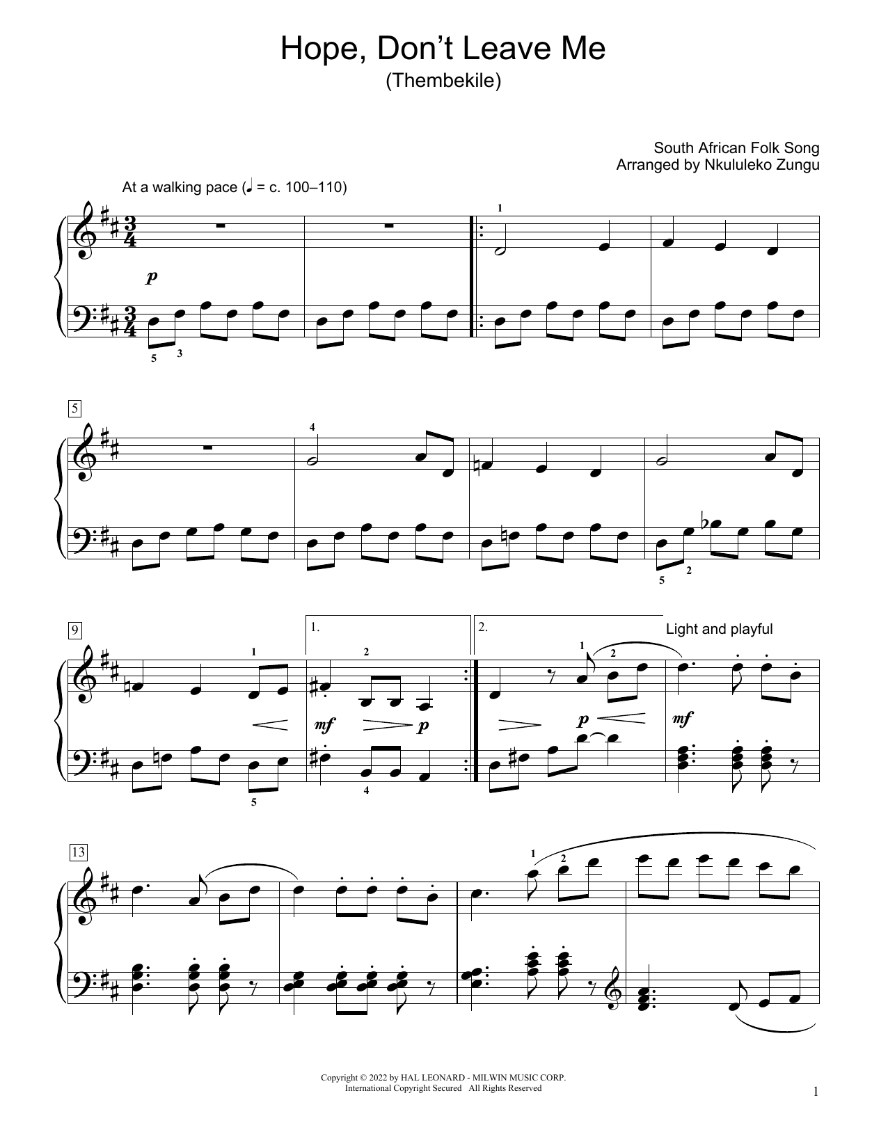 Produktbild zu: Hope, Don't Leave Me (Thembekile) (arr. Nkululeko Zungu)