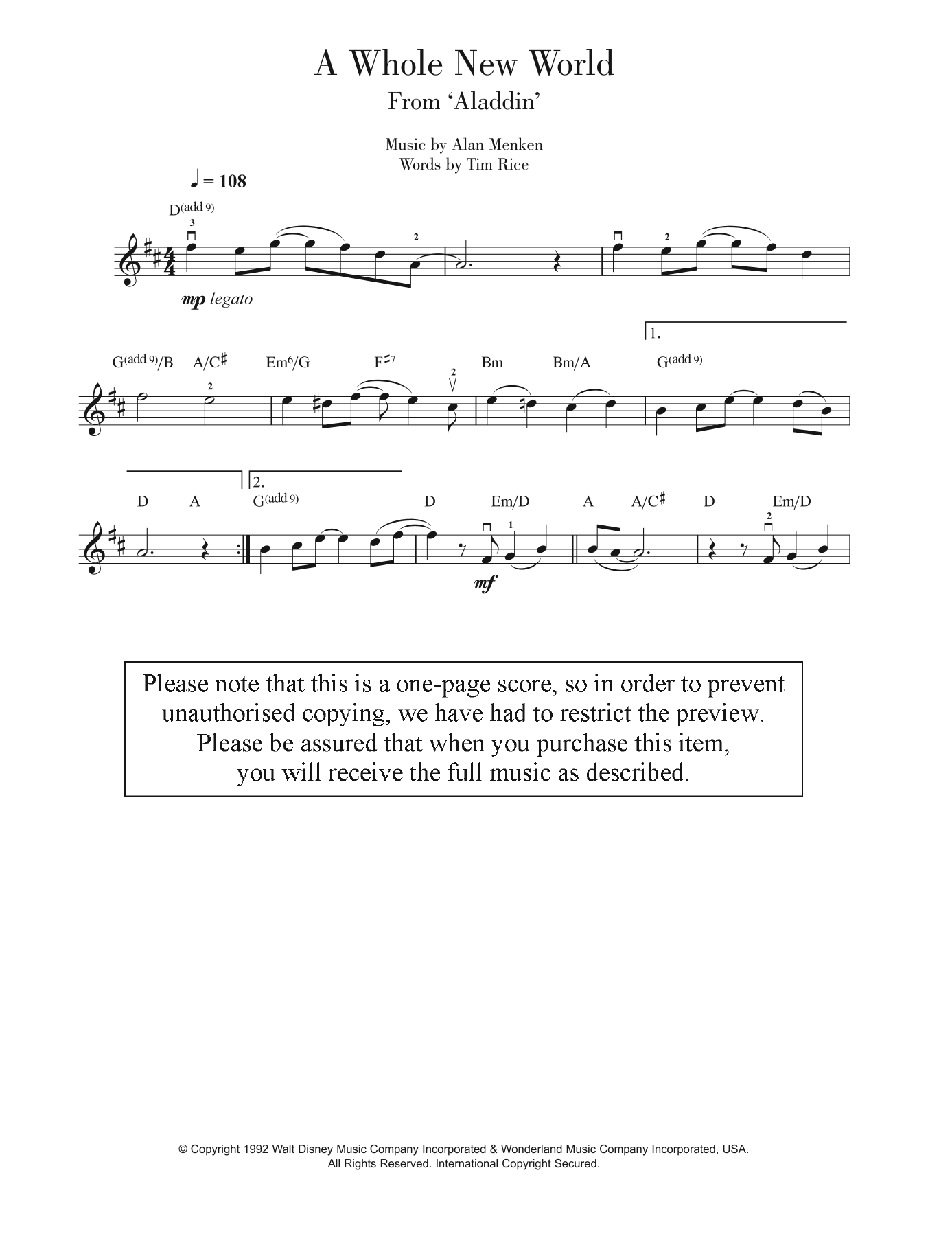 Product gallery: Page 1 of 1 A Whole New World (from Aladdin), Alan Menken & Tim Rice