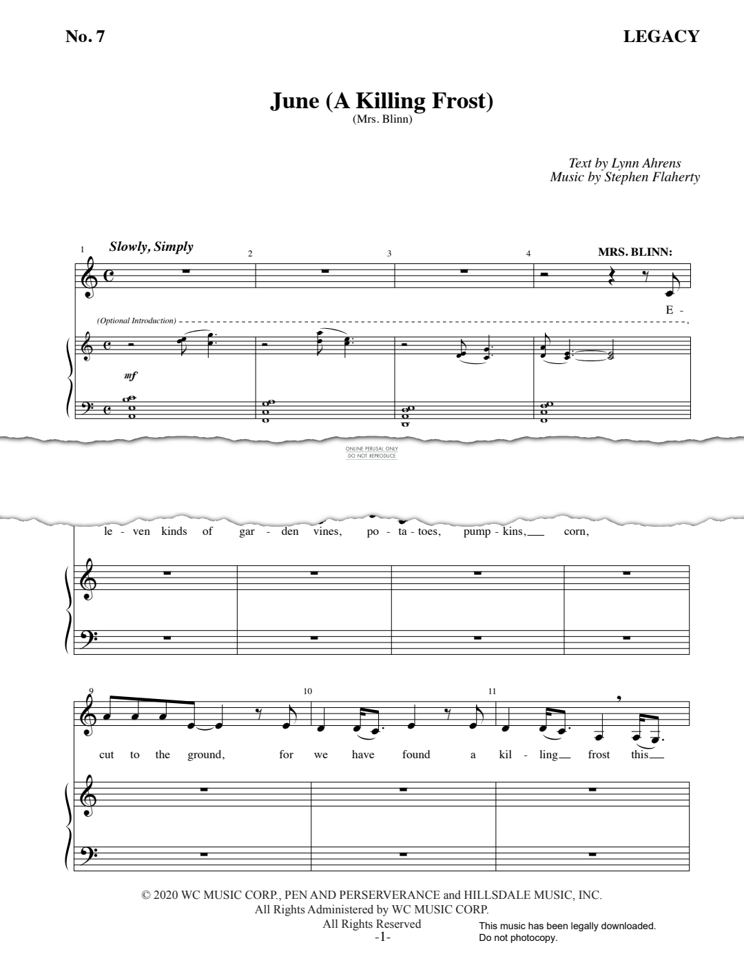 Produktgalerie: Seite 1 von 1 June (A Killing Frost) (from 'Legacy'), Stephen Flaherty, Gesang, Klavier