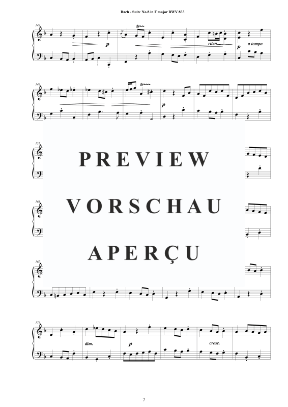 Produktgalerie: Seite 8 von 9 Suite No.8 in F-Dur BWV 833 - Complete Piano Version, , Klavier Solo