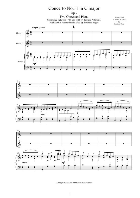 Product picture to: Oboe Concerto No.11 in C-Dur Op.7Tomaso Albinoni
