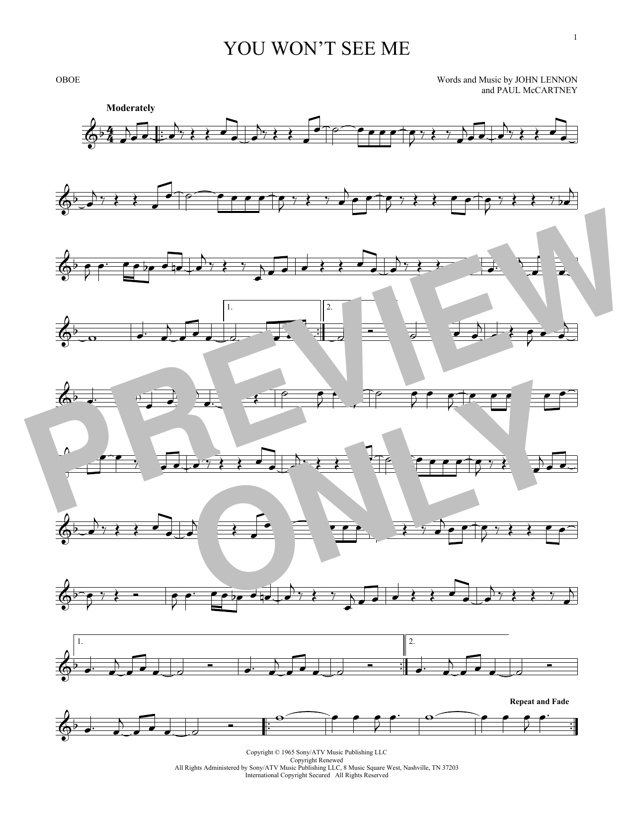 Produktgalerie: Seite 1 von 1 You Won't See Me, The Beatles, Oboe