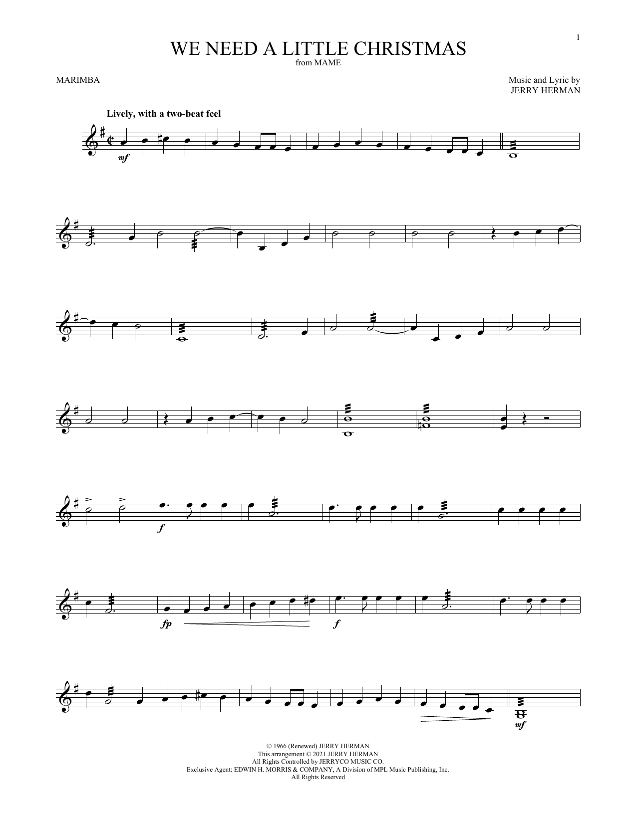 Produktgalerie: Seite 1 von 1 We Need A Little Christmas (from Mame), Jerry Herman, Marimba