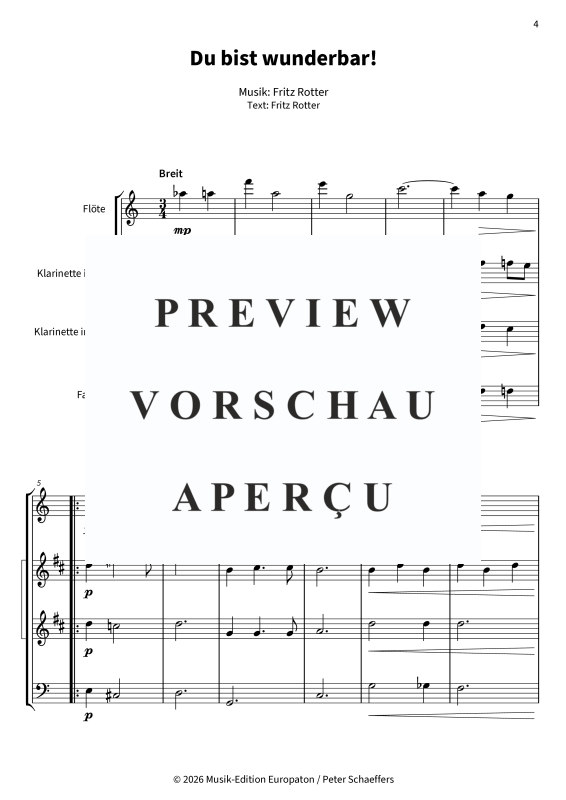 Produktgalerie: Seite 6 von 11 Du bist wunderbar! - Der herzlichste Knef-Song für dein Holzbläserquartett, , Holzbläser Quartett