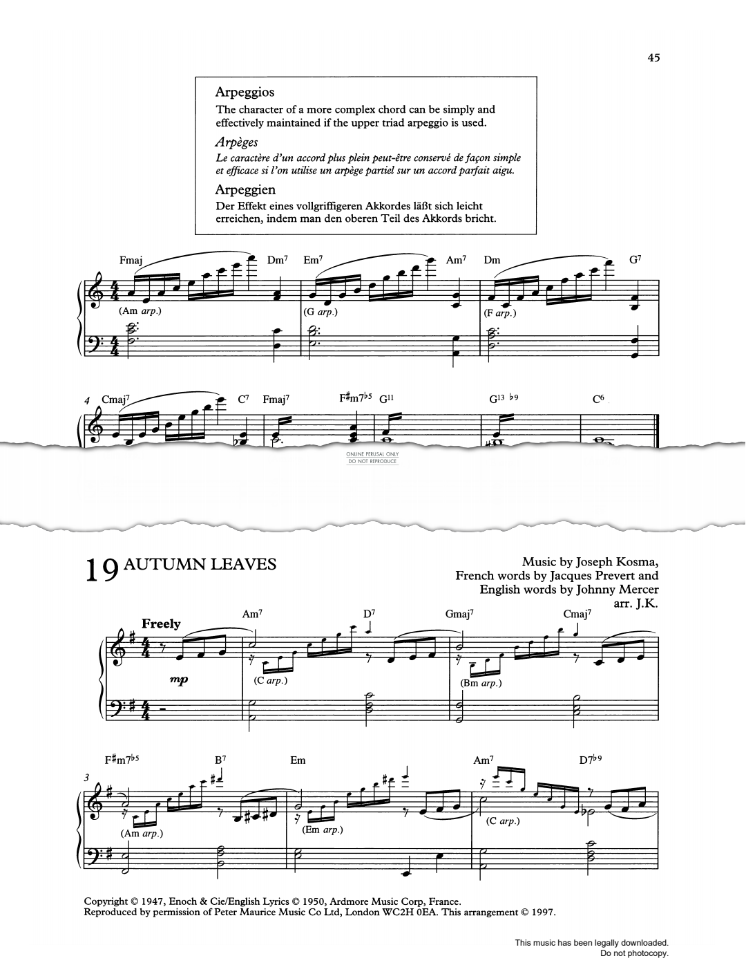 Produktgalerie: Seite 1 von 1 Autumn Leaves, Joseph Kosma, Klavier