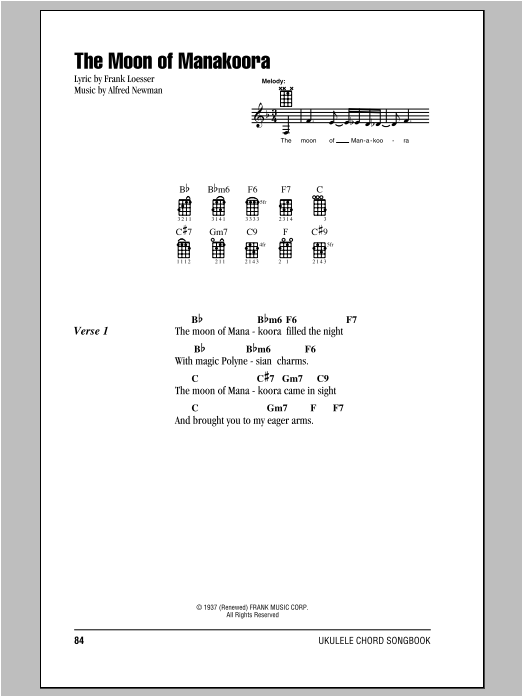 Product gallery: Page 1 of 1 The Moon Of Manakoora, Frank Loesser
